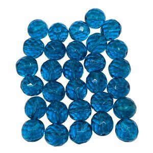 Czech Vintage Blue Round Faceted Glass Beads 30pcs 14mm